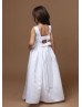 White Satin Bows Back Long Flower Girl Dress